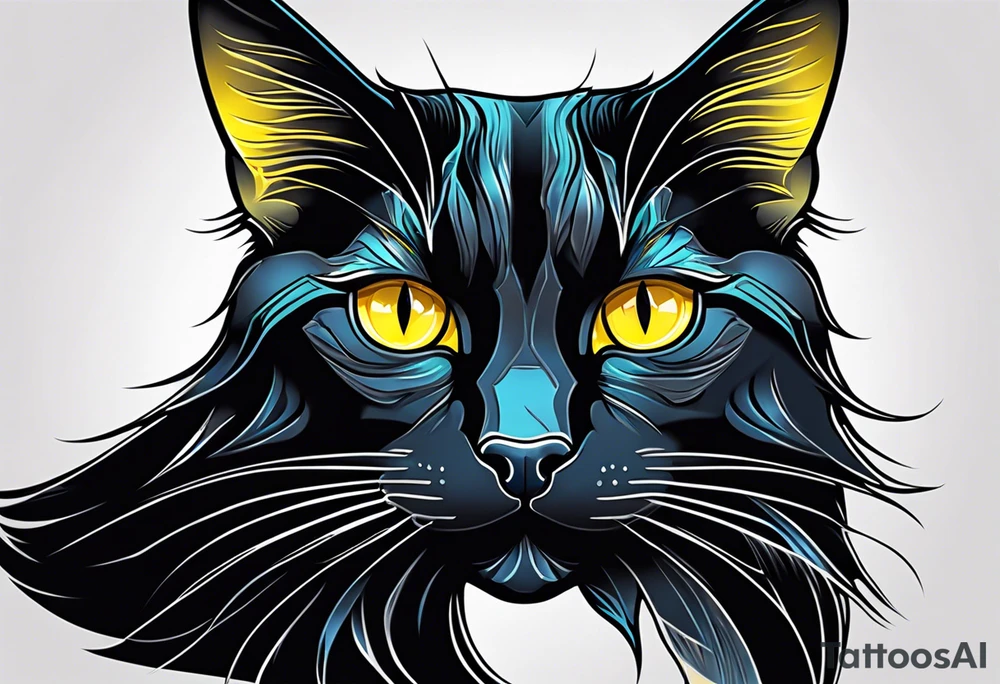 Black cat with yellow eyes tattoo idea