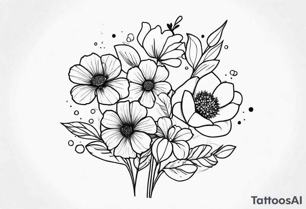 Flower bouquet with 5 flowers skinny tattoo idea