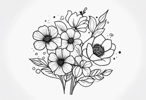 Flower bouquet with 5 flowers skinny tattoo idea