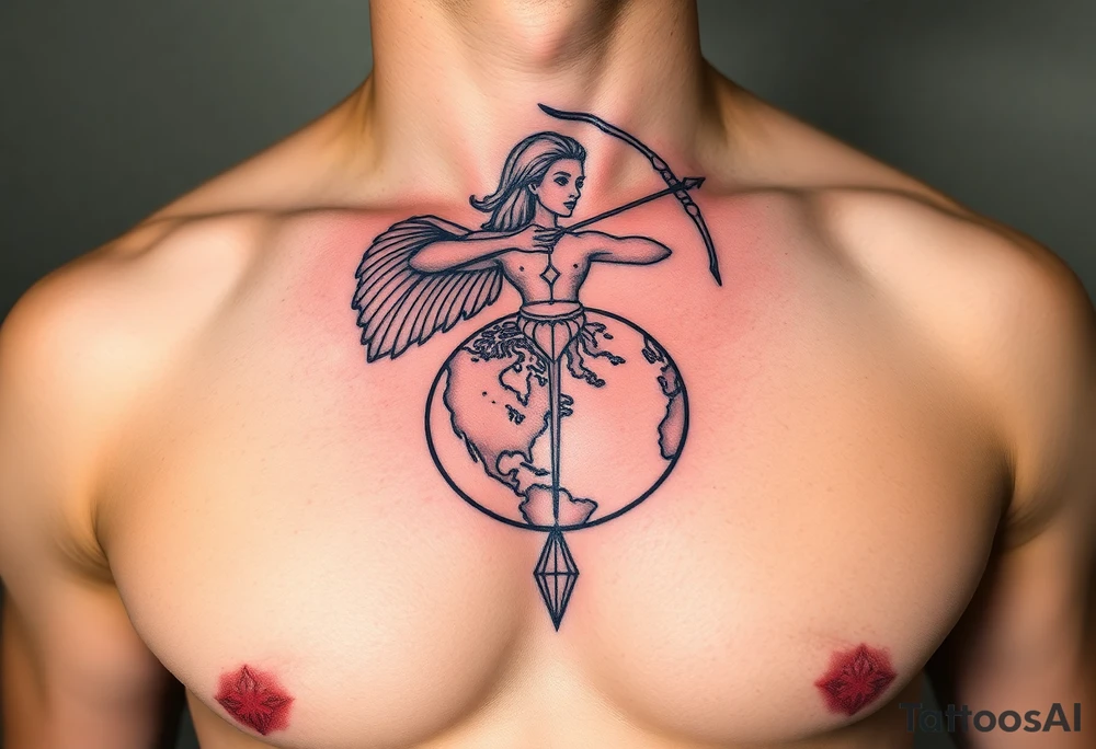 Sagittarius form hovering over the world tattoo idea
