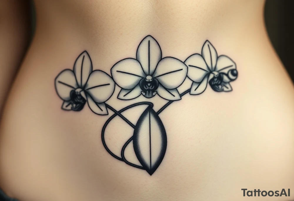3 delicate orchids realistic with a mix with vagina tattoo idea