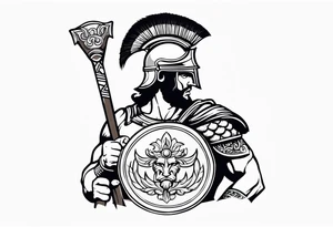 greek warrior wearing a Corinthian helmet weilding an axe tattoo idea