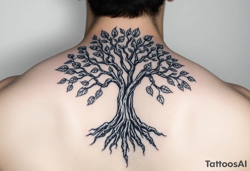 Tree of life lots of leaves with expansive roots 
Vintage looking tattoo idea