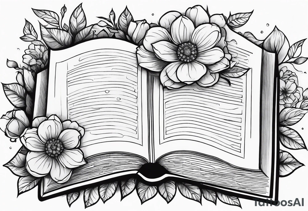 Books and flowers fantasy tattoo idea