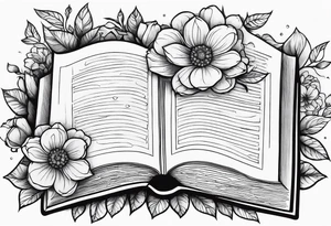 Books and flowers fantasy tattoo idea