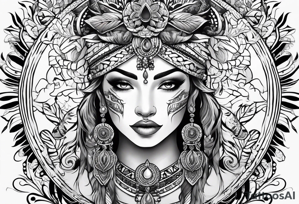 A tattoo with tribal and nature motifs tattoo idea