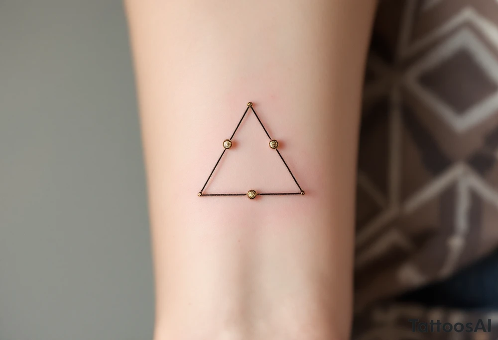 Three gold ink dots placed behind the ear in a triangle, inspired by celestial navigation and guidance. tattoo idea