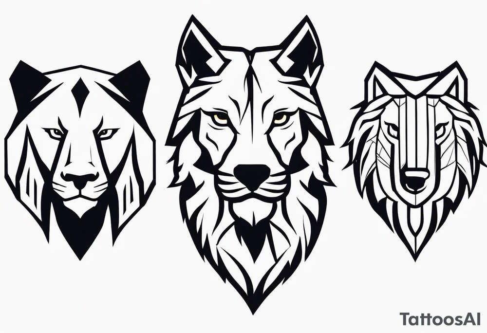 Face of a 1 Lion, an eagle, and 1 wolf tattoo idea