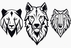 Face of a 1 Lion, an eagle, and 1 wolf tattoo idea