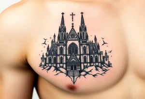 I universe in the shape of a Gothic cathedral tattoo idea