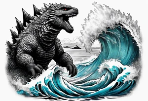 Legendary Godzilla in the ocean tattoo idea