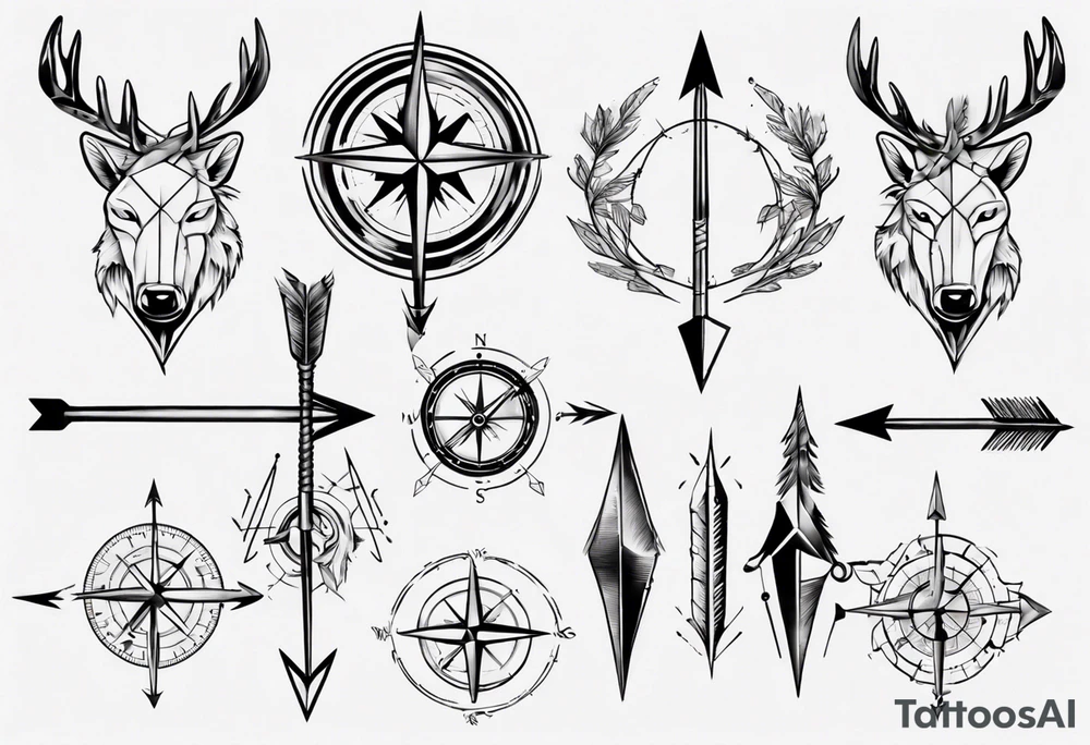 hunting arrow with compass rib tattoo tattoo idea