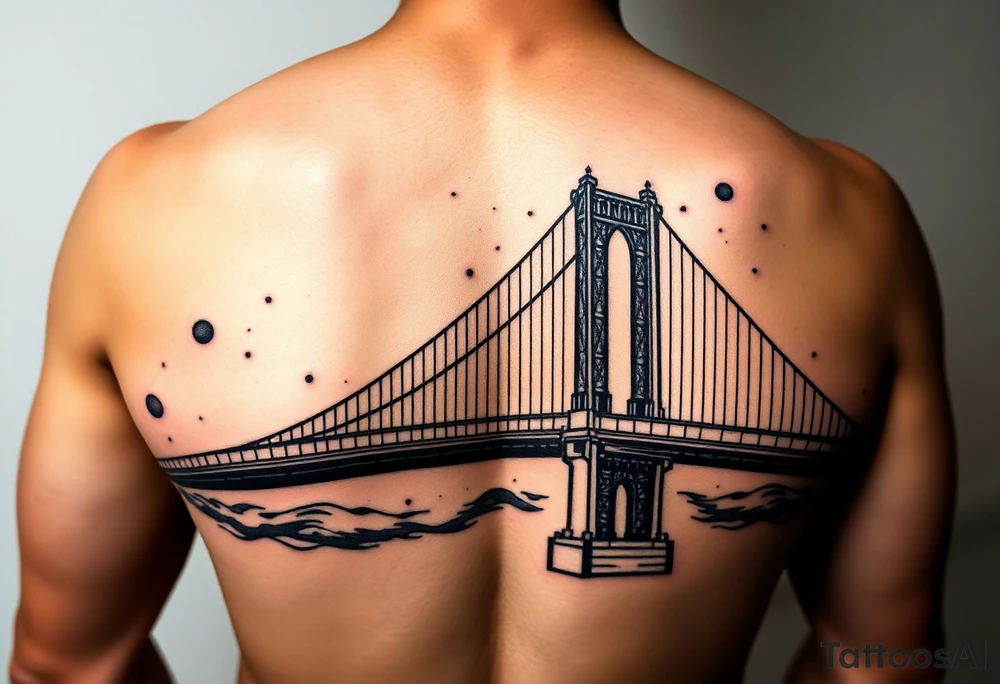 Create a tattoo of the brooklyn bridge 
Have space galaxy in the sky with planets and stars add color tattoo idea