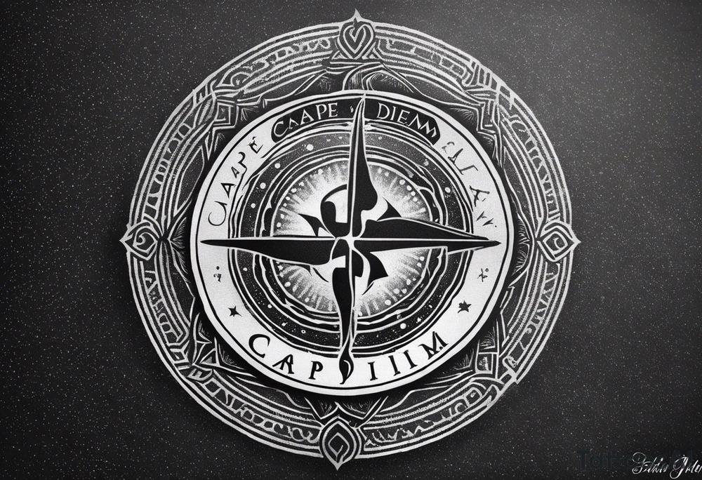 “Carpe Diem” Latin writing with Jedi order logo in the middle tattoo idea