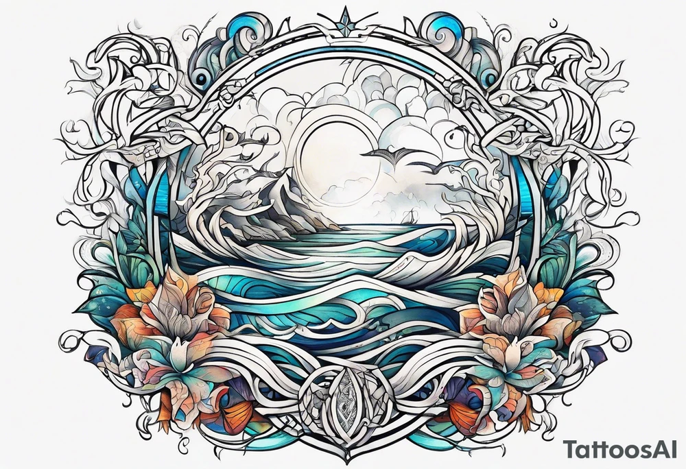 calm sea and Yggdrasill tattoo idea