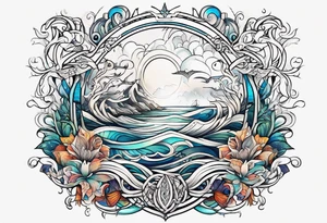 calm sea and Yggdrasill tattoo idea