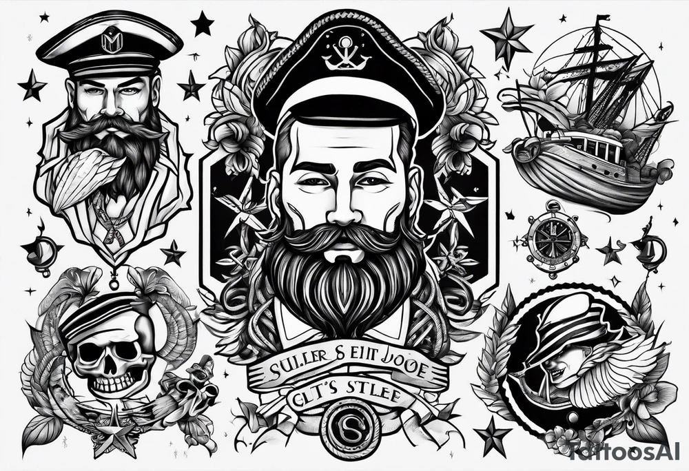 Traditional tattoo flash sheet sailor theme tattoo idea