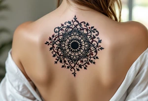 Wrapped in burgundy vines, the black Celtic sun at the center pulses with mystic charm. tattoo idea