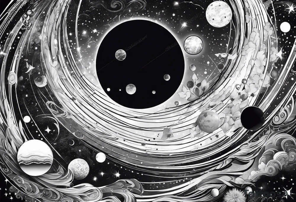Cosmos with galaxies and planets tattoo idea