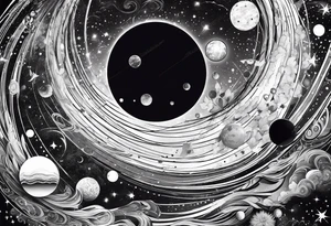 Cosmos with galaxies and planets tattoo idea