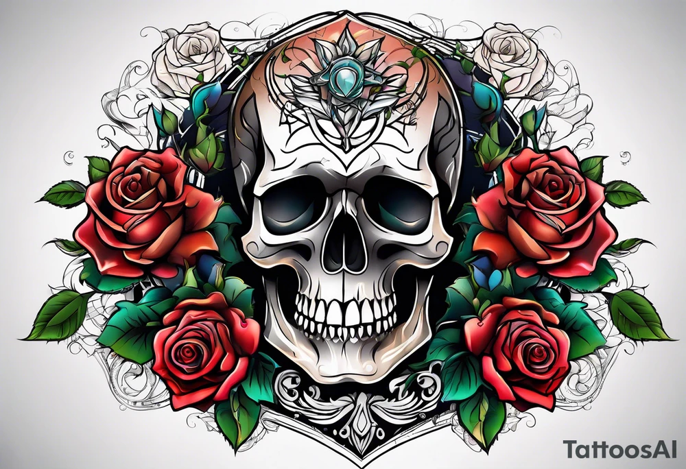 skull and roses tattoo idea