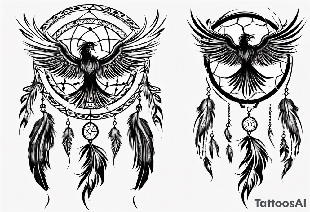 Phoenix flying firey dream catcher tattoo idea