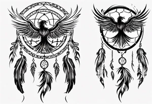 Phoenix flying firey dream catcher tattoo idea