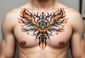 勇 (yǒng, “courage”) in fiery orange is often seen with flames or phoenix wings for bold transformation. tattoo idea
