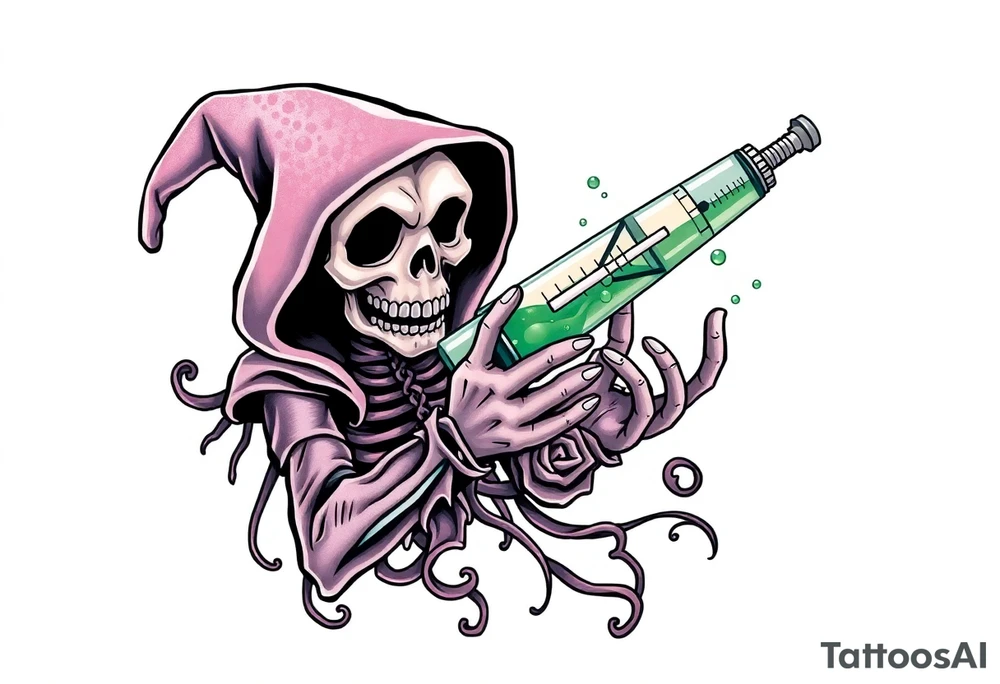 Syringe full of meth potion makes reaper powerful tattoo idea