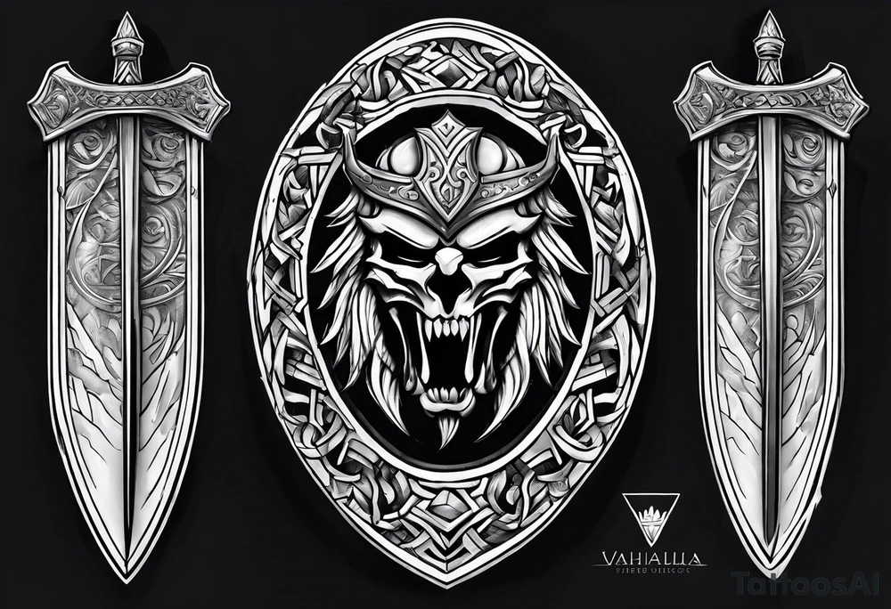 Valhalla sheild sword tattoo idea