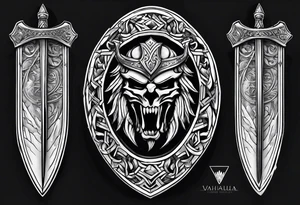 Valhalla sheild sword tattoo idea