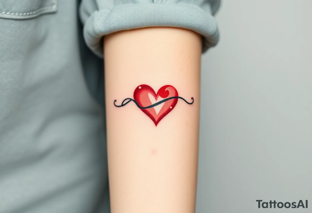 A sleek black infinity symbol intertwined with a delicate red heart, symbolizing everlasting love with a modern touch tattoo idea