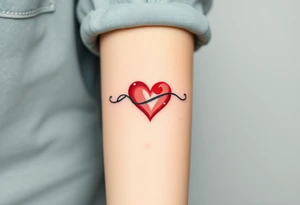 A sleek black infinity symbol intertwined with a delicate red heart, symbolizing everlasting love with a modern touch tattoo idea