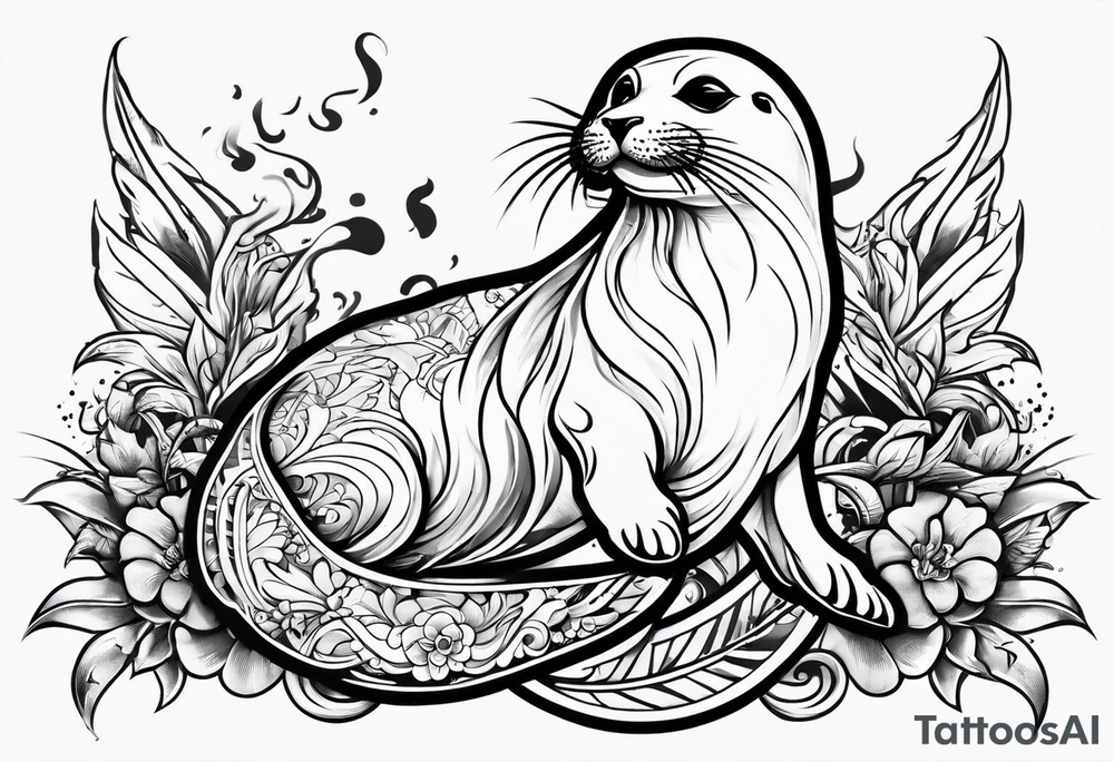 seal smoking cigarette tattoo idea