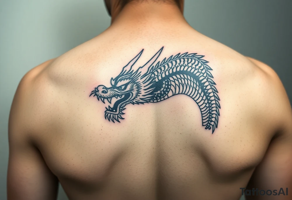 Tatuaje en espalda completa solo de la cabeza de un dragón demonio japones sin cuerpo tattoo idea