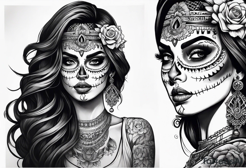 muertos style girl tattoo idea
