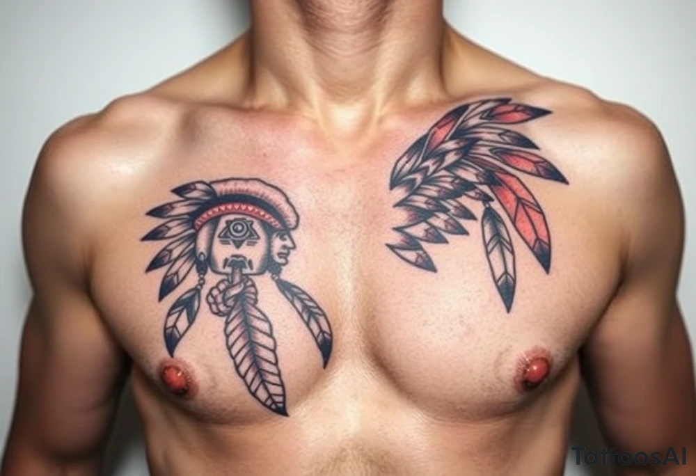 Native American chest in full color male left peck tattoo idea