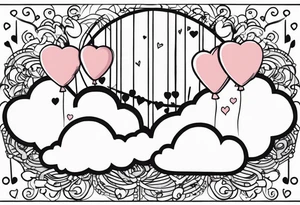 music notes and hearts with balloons up in the clouds tattoo idea