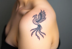 magnificent phoenix rising from golden flames with trailing embers tattoo idea