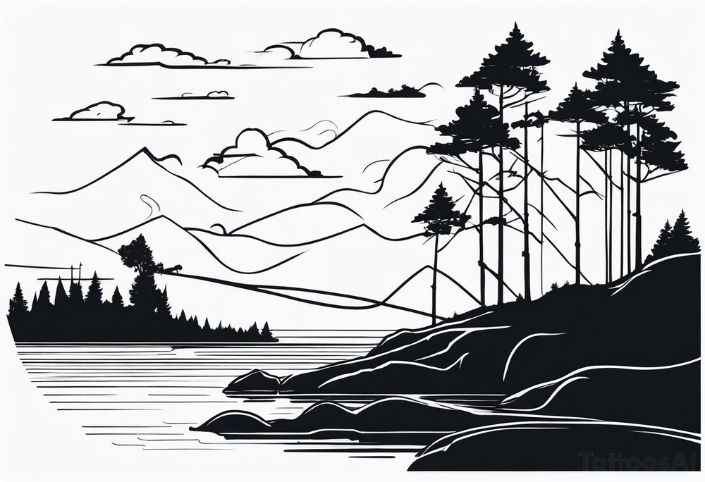 silhouette of landscape and fishingpole tattoo idea