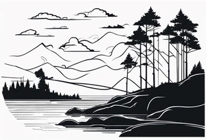 silhouette of landscape and fishingpole tattoo idea