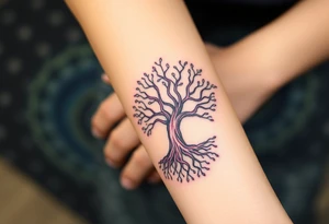 mystical tree of life with cosmic roots and celestial branches tattoo idea