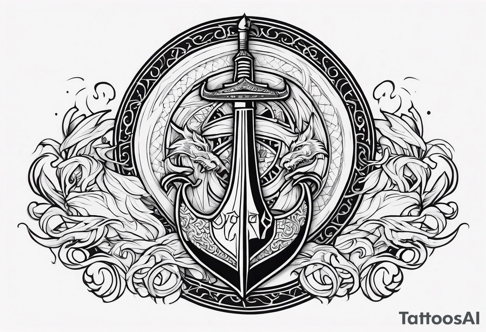 Valhalla sword shield viking ship dragon tattoo idea