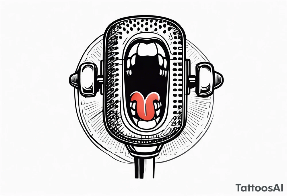 traditional vintage tattoo of mouth singing in microphone simple tattoo idea