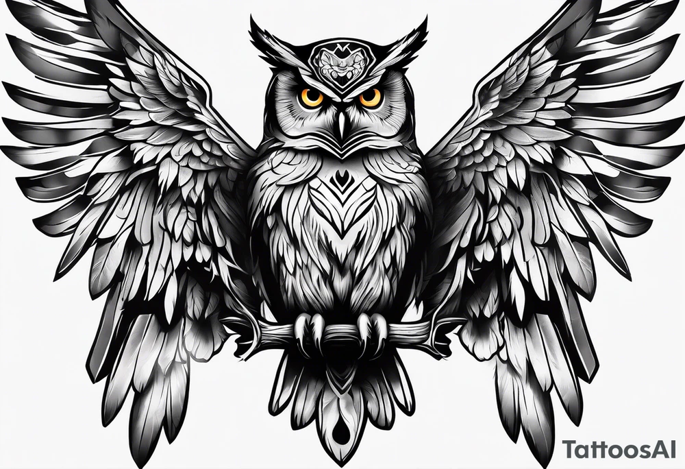 Owl on left chest tattoo idea