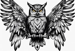 Owl on left chest tattoo idea