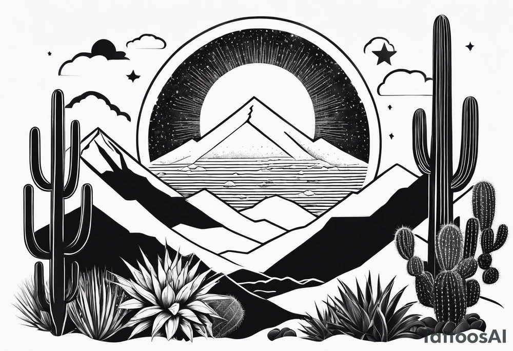 Mountains,  cactus,  forearm tattoo idea
