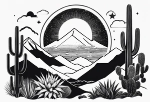 Mountains,  cactus,  forearm tattoo idea