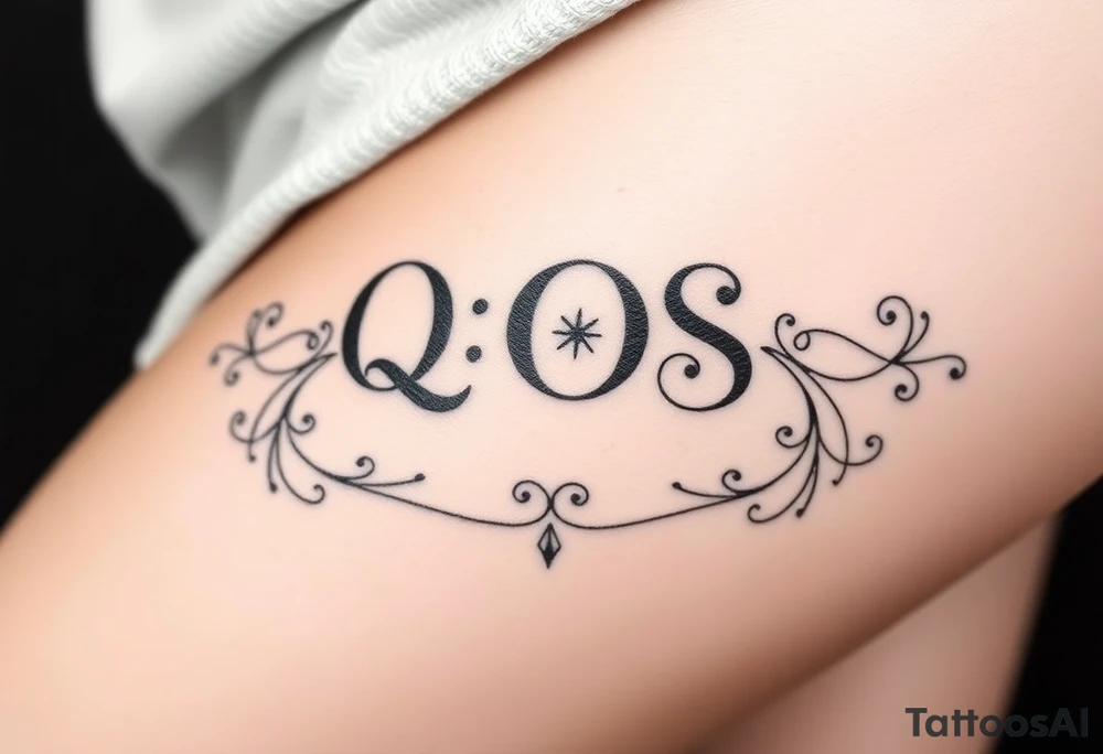text reading "QOS" across a womb tattoo tattoo idea