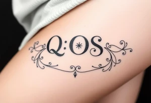 text reading "QOS" across a womb tattoo tattoo idea